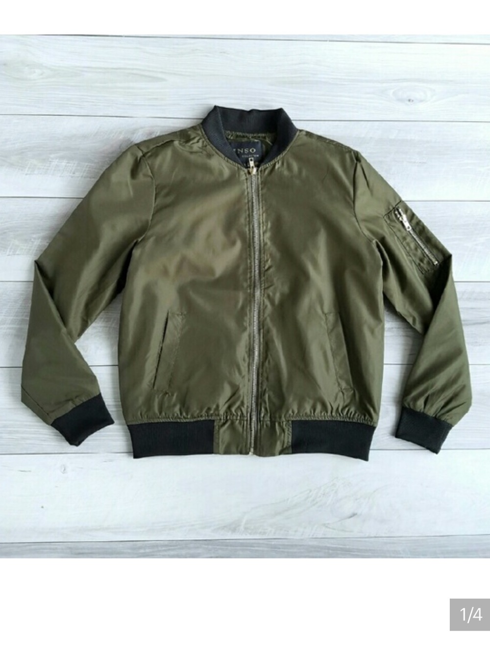 Olive Bomber Jacket with Black Trim